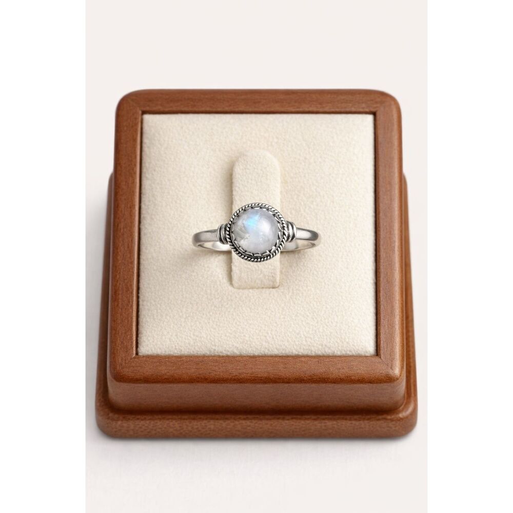 Dainty Rainbow Moonstone Ring 925 Sterling Silver Boho Stacking Ring Size 8 New